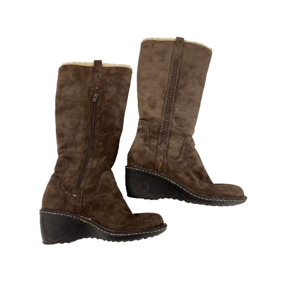 UGG Australia Womens Brown 3342 Leather Knee High Wedge Heel Winter Boots Size 7